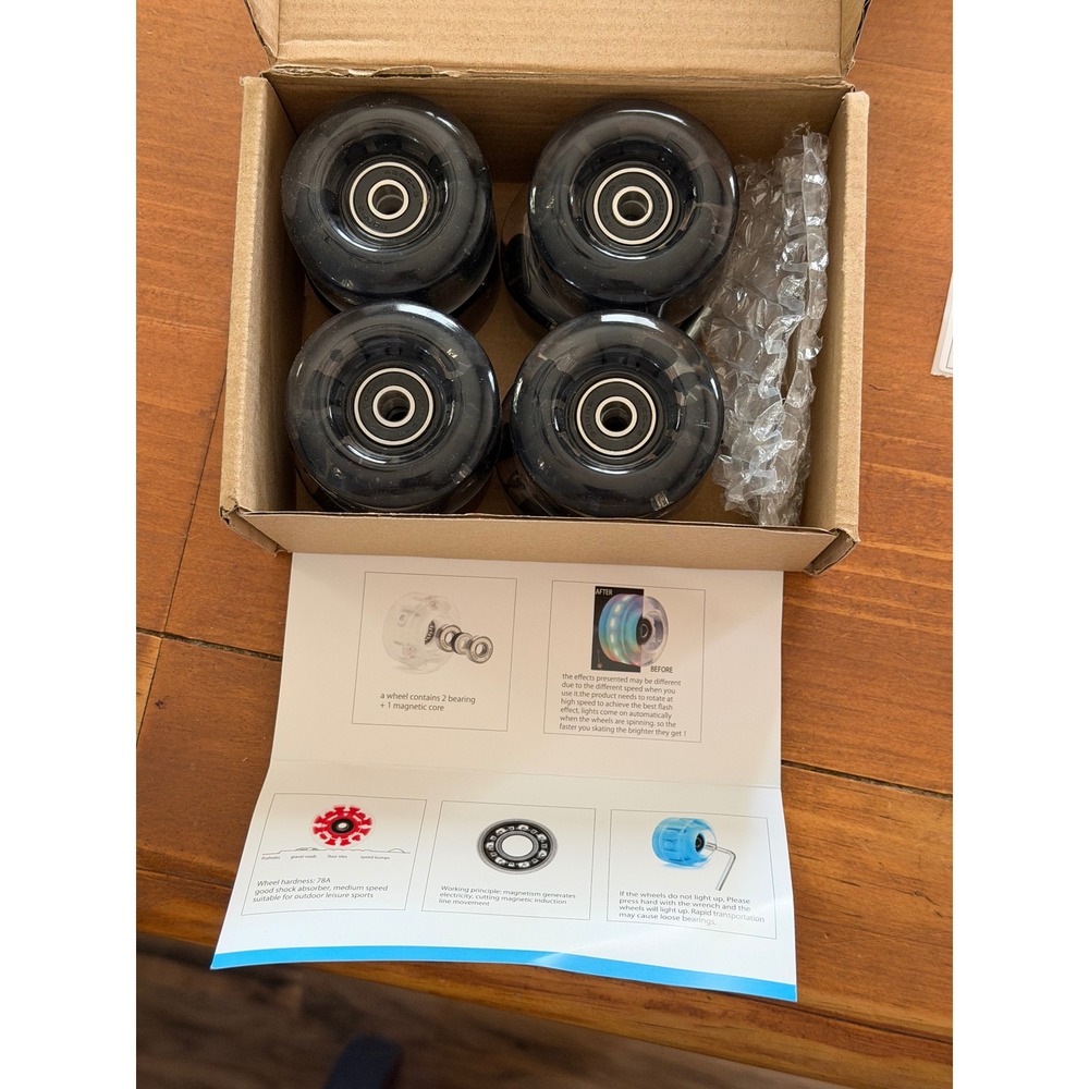 4 Pack LED Light Up Roller Skate Wheels 78A Outdoor Smoked with Bearings Wrench